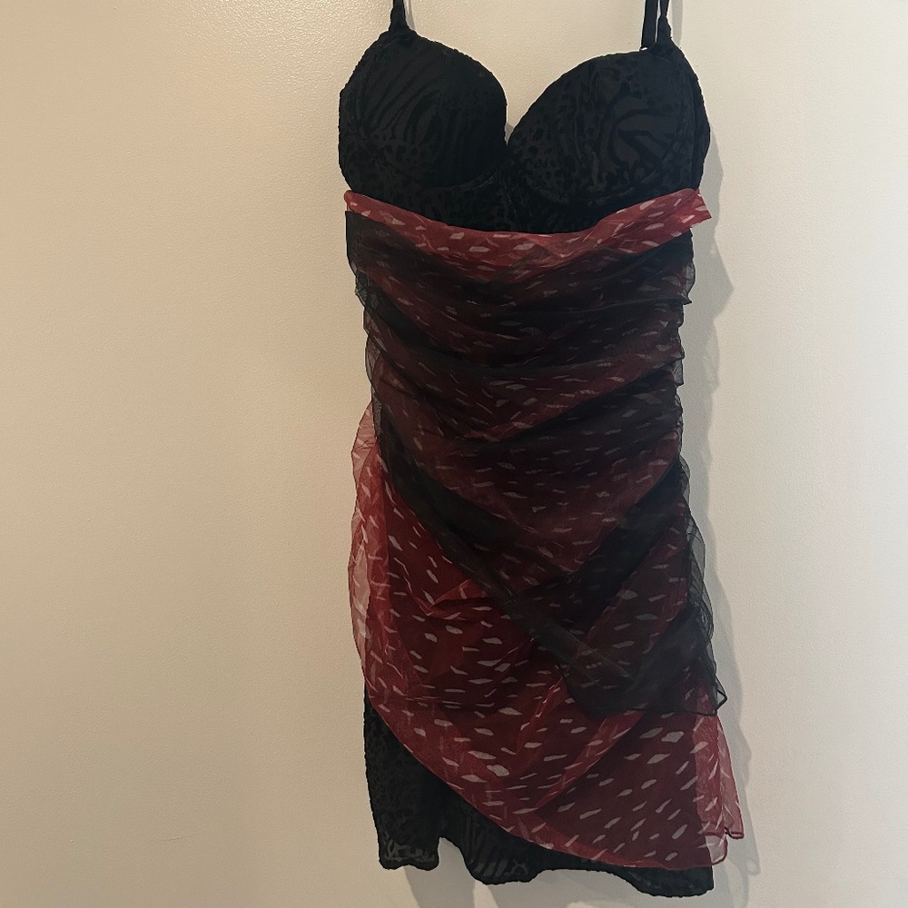 Red and black mini dress